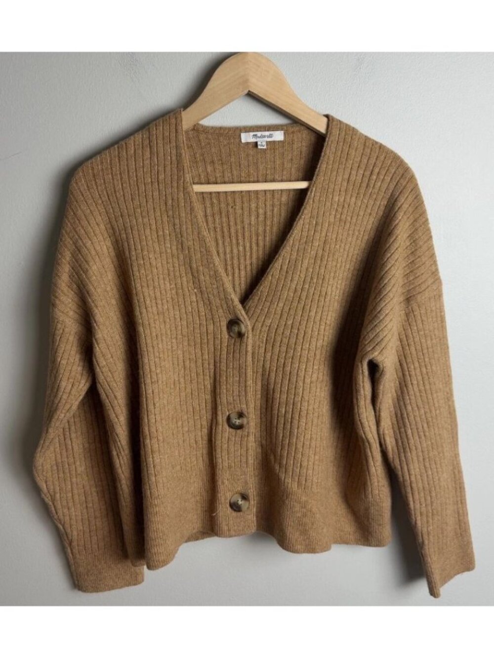 Madewell Ribbed Cardigan Sweater Tan Brown Wool Alpaca Size Small MC038 Women’s